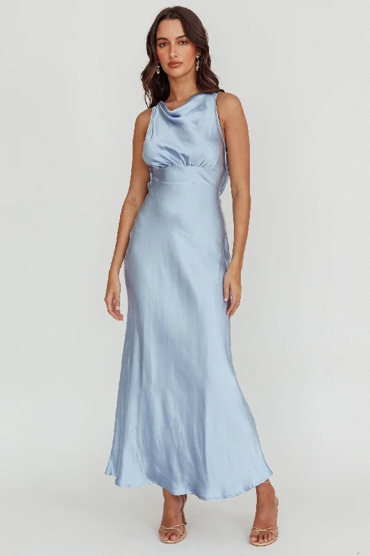 Isabella Satin Backless Maxi Dress Ocean