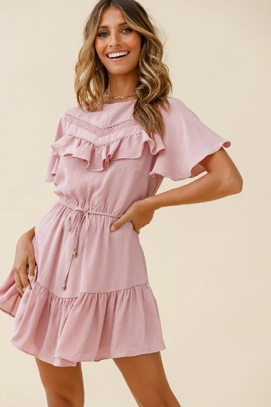 Forever Free Angel Sleeve Drawstring Waist Dress Blush