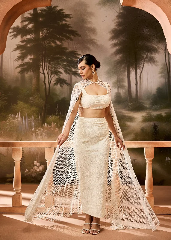 Shivika Ivory Coord Set with Cape