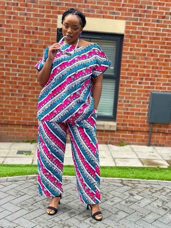 Bunny Ankara High Waisted Trouser | Pink and White African Print