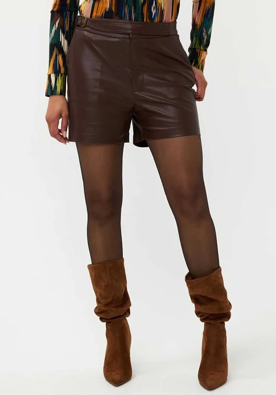 Esqualo Vegan Leather Shorts, Chocoloate Brown