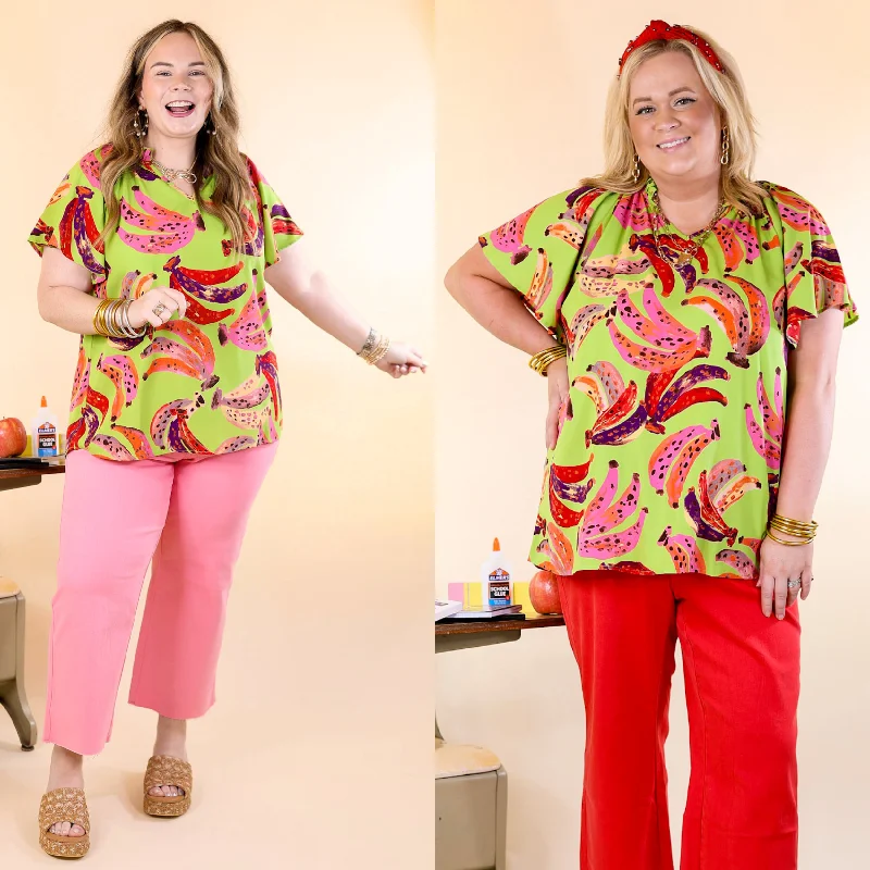 Trendy women’s clothing that suits every taste   Green With Envy Multicolor Banana Print Top Light Green