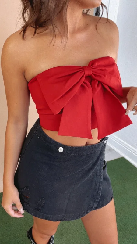 It Girl Bow Detail Tube Top, Red