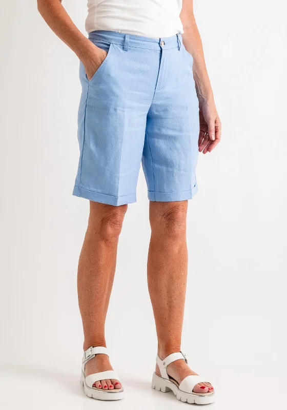 Oui Bermuda Pure Linen Shorts, Light Blue