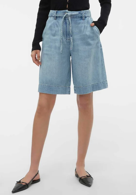 Vero Moda Aria Mr Long Belt Denim Shorts, Light Blue