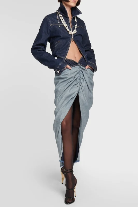 Alina Draped denim Maxi Skirt