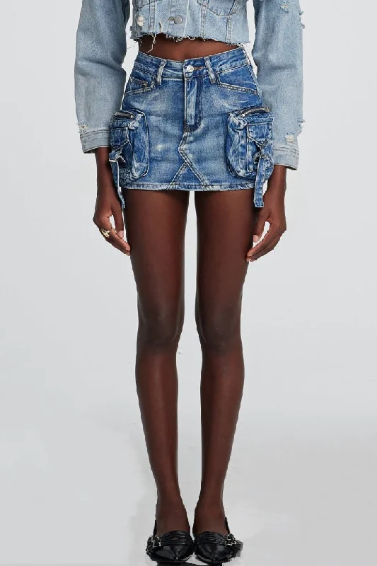 Azelea Cargo Denim Mini Skirt - Blue