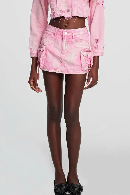 Azelea Cargo Denim Mini Skirt - Pink