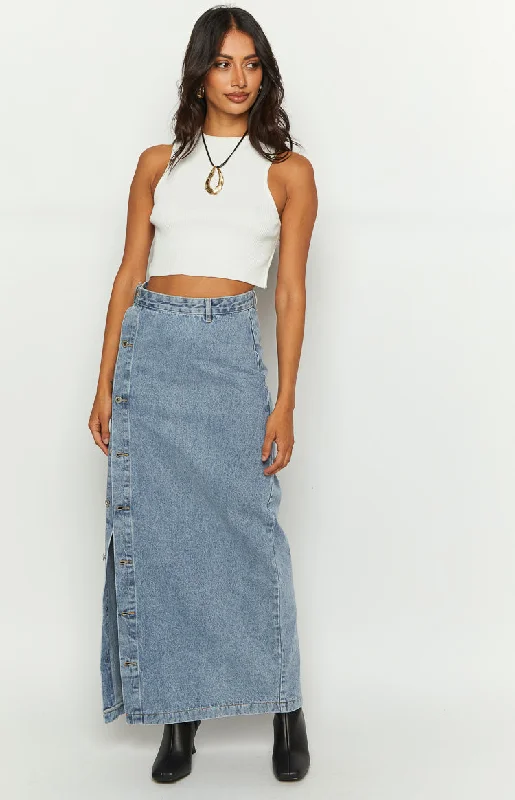 Fazio Button Side Denim Maxi Skirt