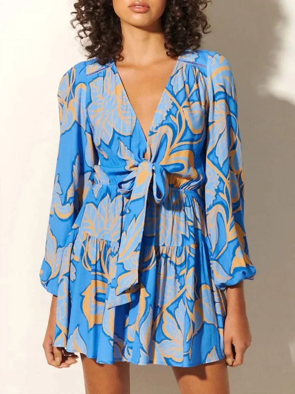 Everyday essentials for a stylish wardrobe   Taniana Tie Front Mini Dress In Blue Floral