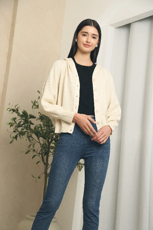 Terry Hooded Knit Cardigan Cream (Restock)