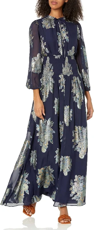 Luxurious fabrics and modern designs for women   Daya Maxi Dress In Navy/multi