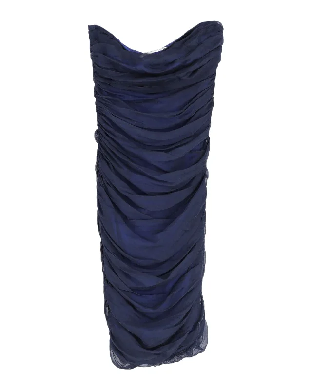 Summer-ready fashion for stylish women   Diane Von Furstenberg Lelette Strapless Ruched Midi Dress in Navy Blue Silk