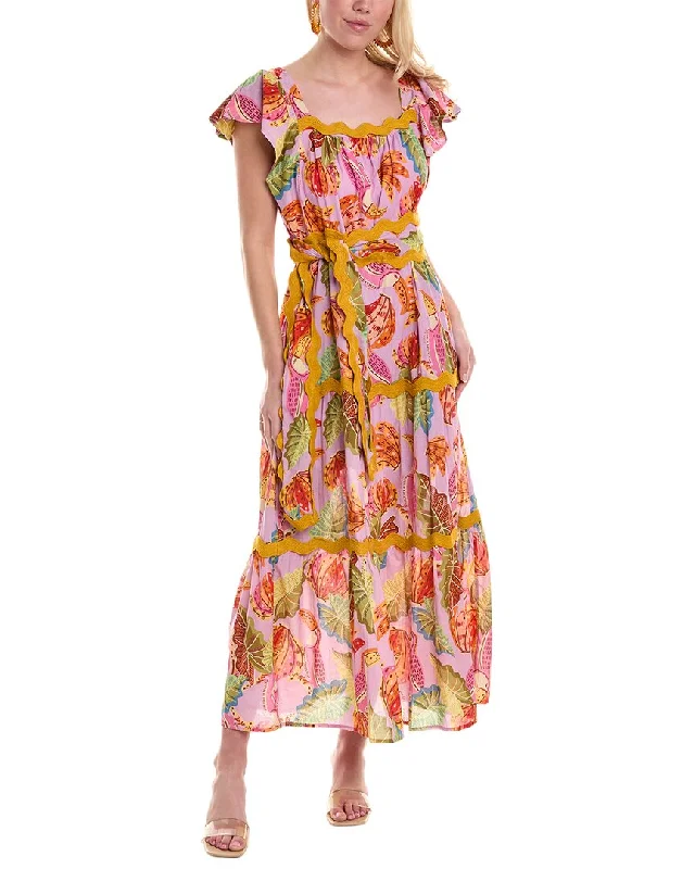 Fashion-forward women’s clothing on a budget   FARM Rio Lilac Beaks & Bananas Tiered Maxi Dress