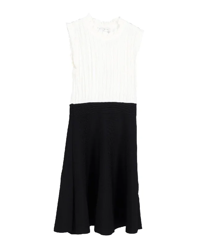 Chic and comfortable clothing for busy women   Sandro Edda Two-Tone Knitted Mini Dress in White Cotton