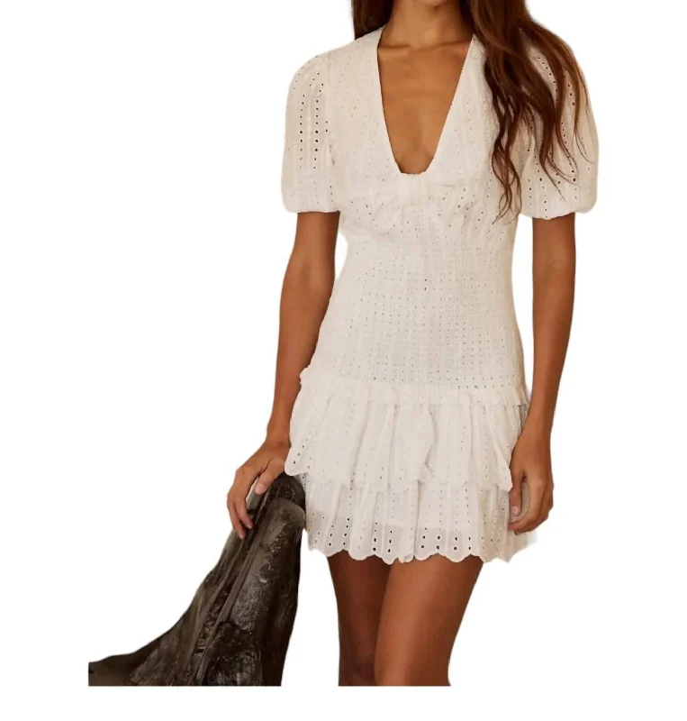 Elegant casual clothing for modern women   Teddy Eyelet Mini Dress In White