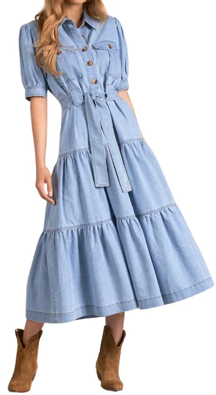 Casual outfits that elevate your style   Tie Waist Maxi Dress In Denim
