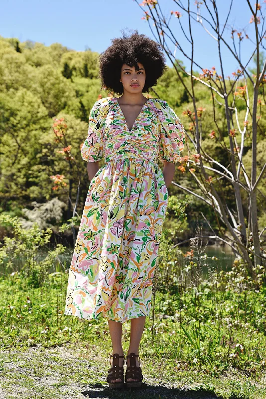 Dress up or down with these versatile pieces   Wonderland Floral Taffeta Midi Dress