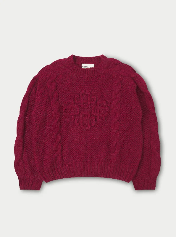 EMBLEM PLAITED OVERSIZED KNIT JUMPER - BURGUNDY