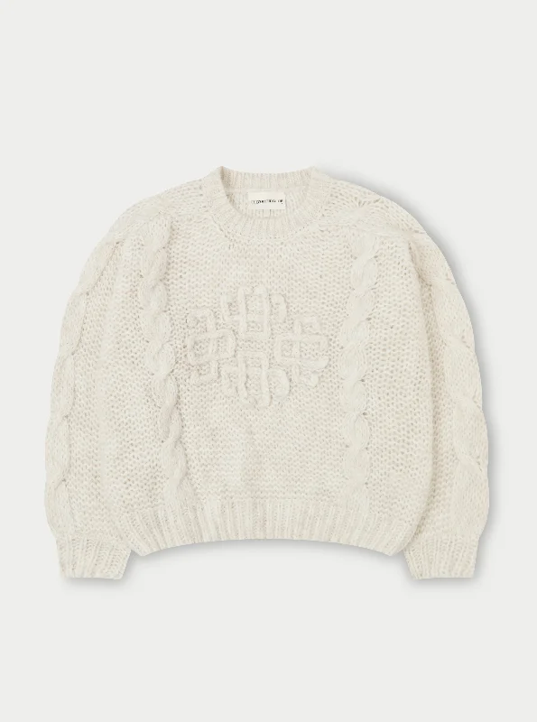 EMBLEM PLAITED OVERSIZED KNIT JUMPER - STONE