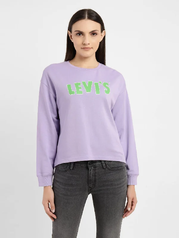 Women's Graphic Print Purple Crew Neck Sweatshirt