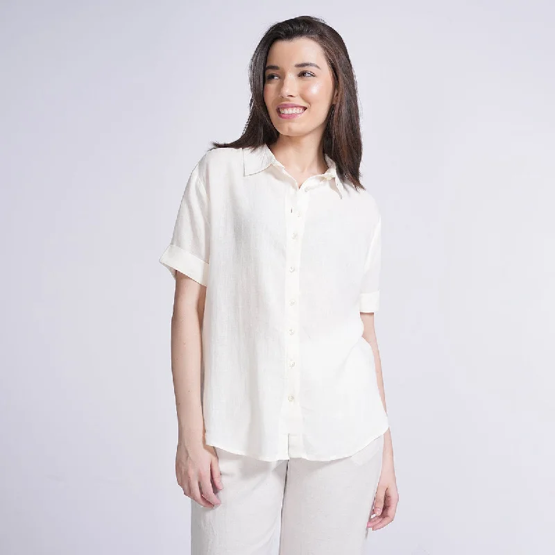 Versatile fashion options for every occasion   Linen Shirt for Women | Short Sleeves | Cream
