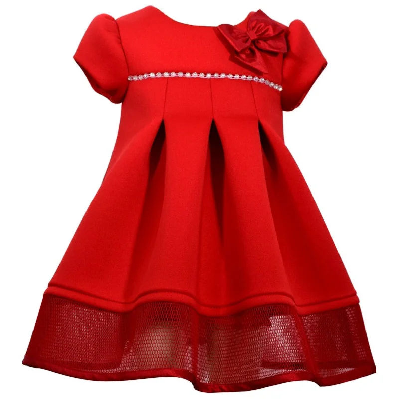 Soft, breathable fabrics for fashionable women   Unique print inspired by nature girl dresses like forest or ocean scenesBonnie Jean Girls Red Pleat Mesh Hem Holiday Dress